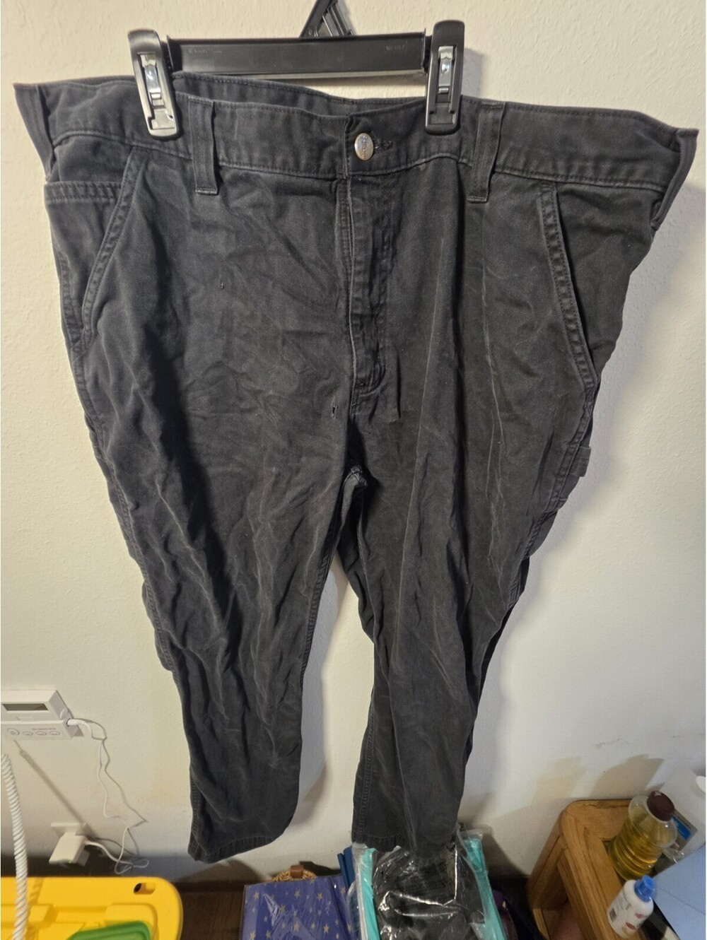 Carhartt Pants Mens 40x32 Relaxed Fit Work Carpenter Black Logo Canvas B324